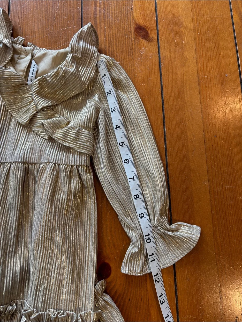 Janie and Jack Gold Metallic Ruffle Party Dress Size Girls 18-24 Months EUC